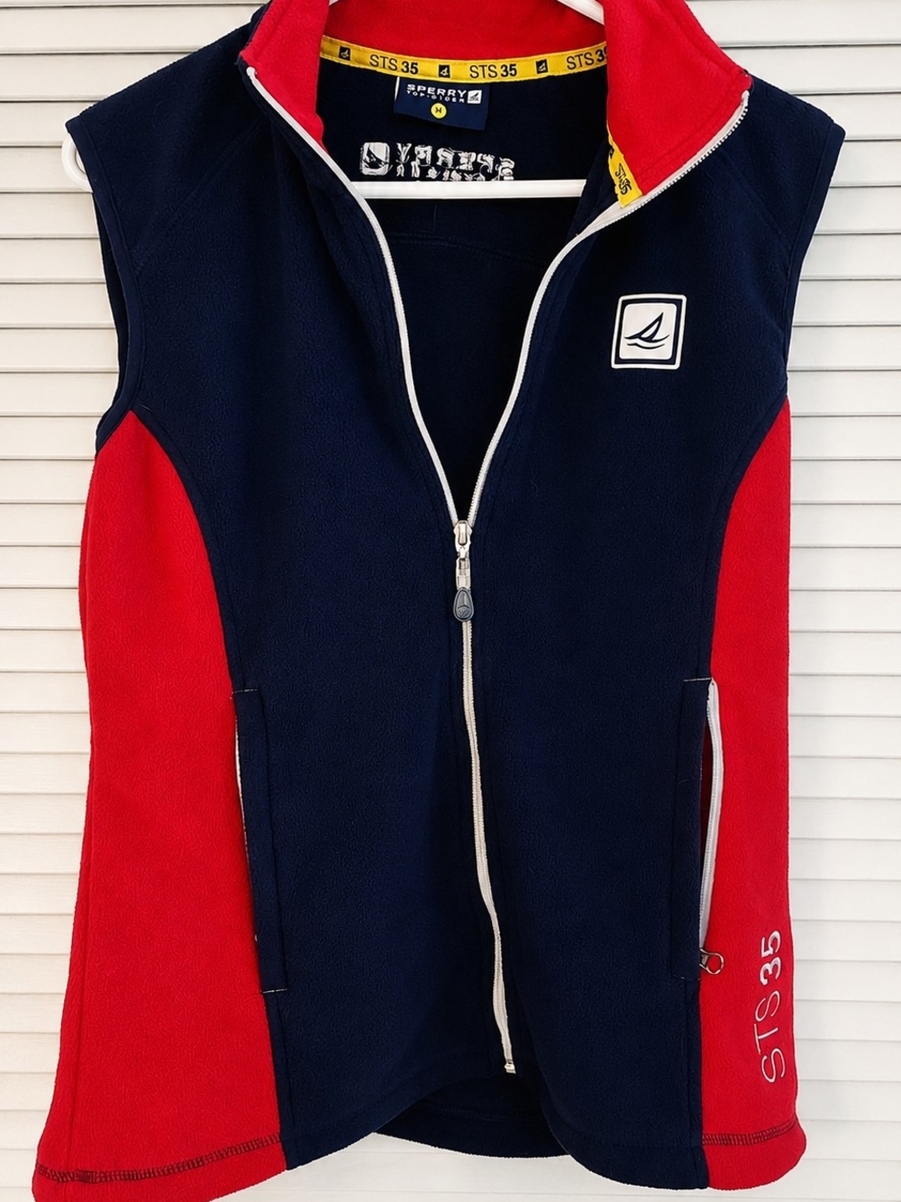 Sperry Top-Sider STS 35 Fleece Vest Medium Navy Red Nautical Sailing Full Zip